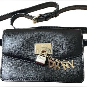 DKNY Elissa Cow Leather Belt Bag, Black, Goldtone Hardware